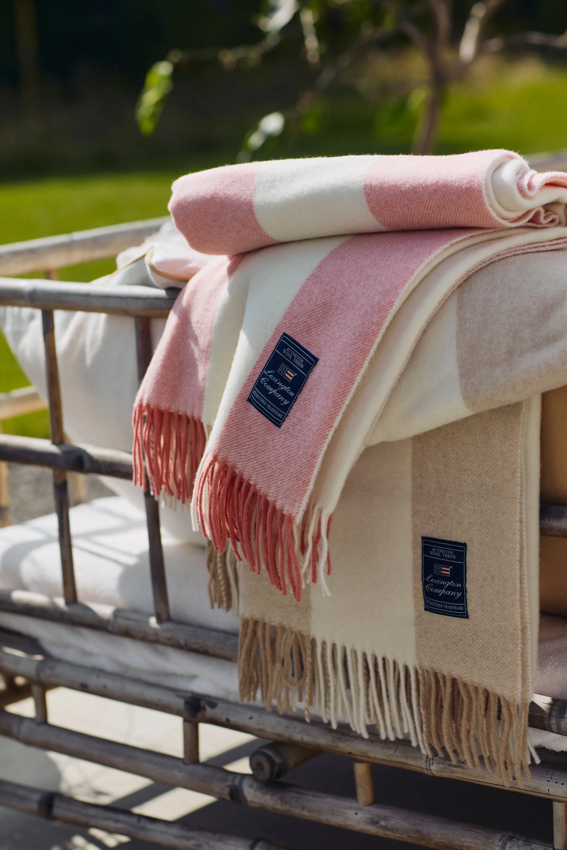 Block Striped Recycled 羊毛毯子 130x170 cm, 燕麦色-白色 Lexington