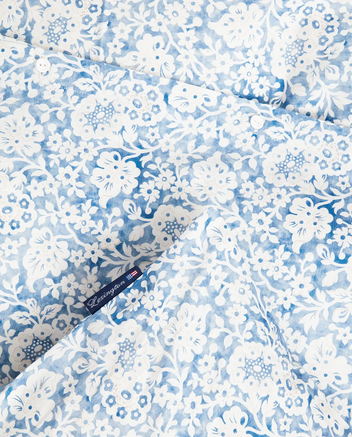 Blue Floral Printed Cotton Sateen 床上用品套装, 50x60 cm, 220x220 cm Lexington
