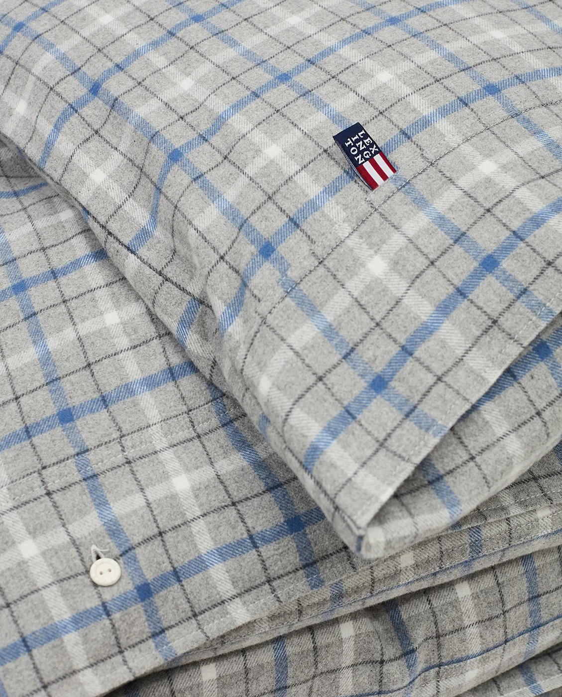 Checked cotton and flannel 被套 220x220 cm, Gray Melange/Blue/White Lexington