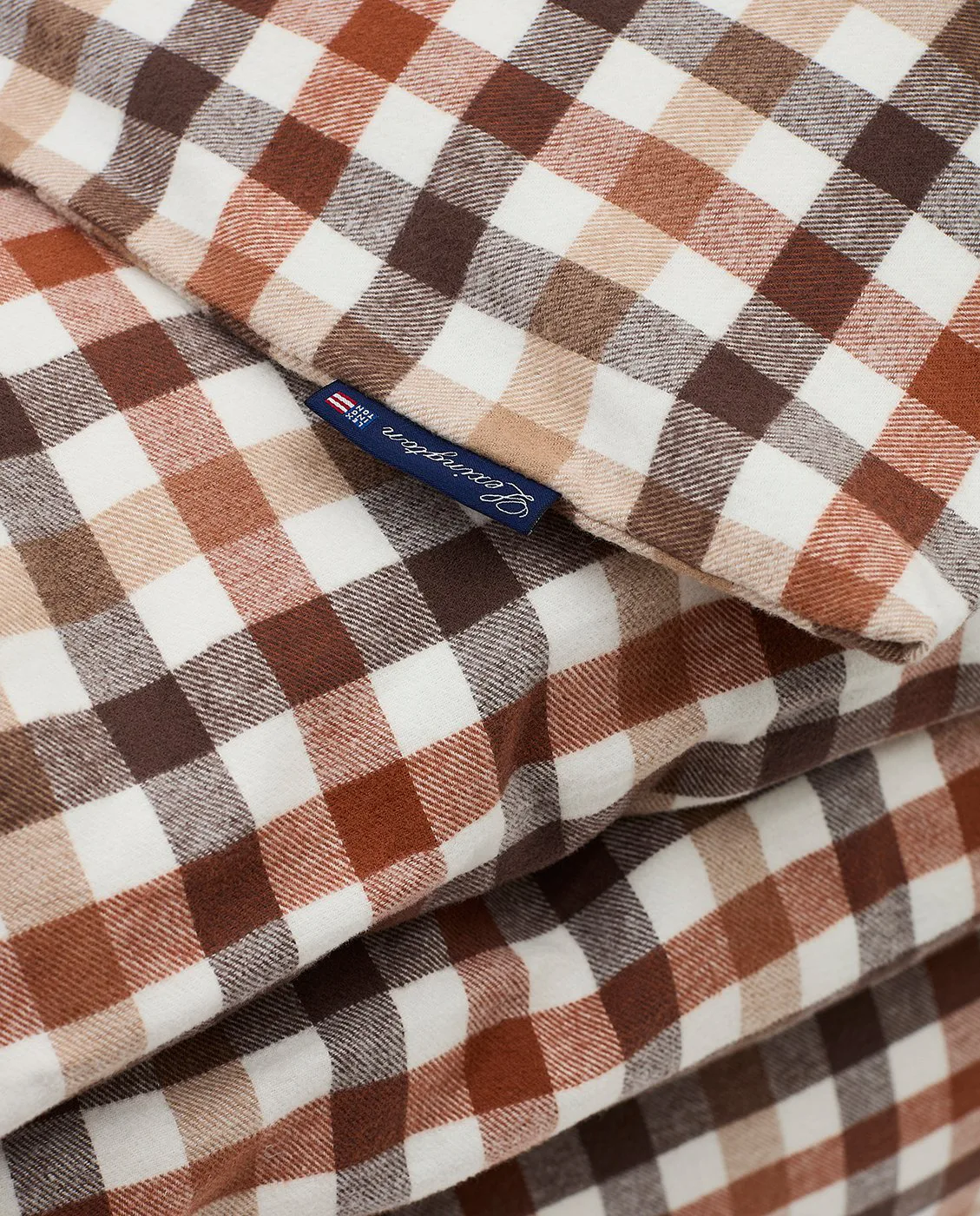 Checked cotton and flannel 被套 220x220 cm, Rustic Brown/Off White Lexington