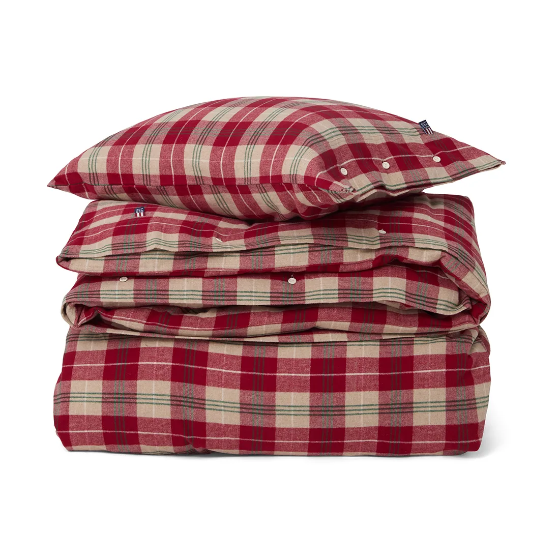 Checked cotton flannel 床上用品套装, 红色-米色-绿色-白色 Lexington