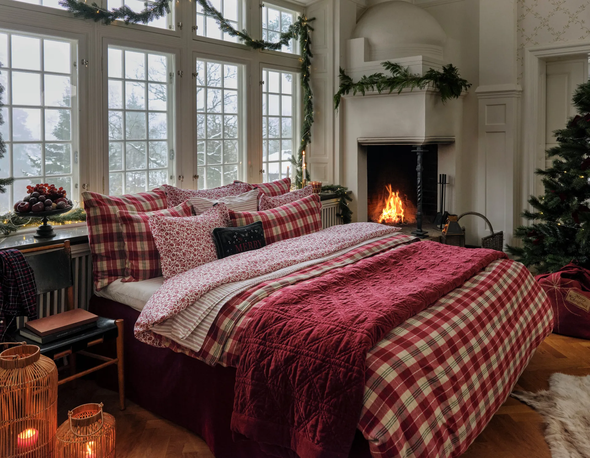 Checked cotton flannel 床上用品套装, 红色-米色-绿色-白色 Lexington