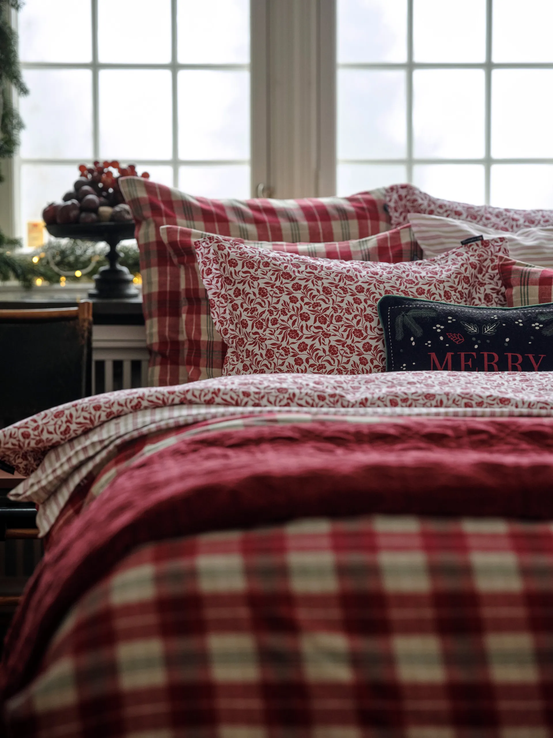 Checked cotton flannel 床上用品套装, 红色-米色-绿色-白色 Lexington