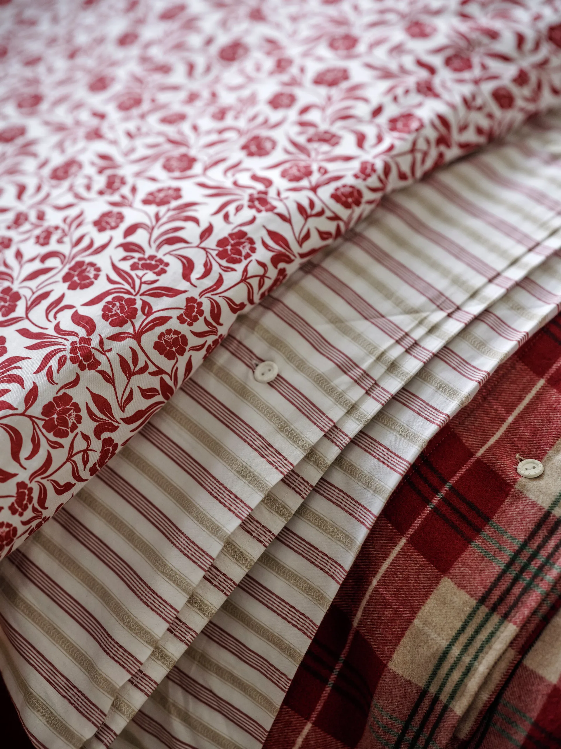 Checked cotton flannel 床上用品套装, 红色-米色-绿色-白色 Lexington