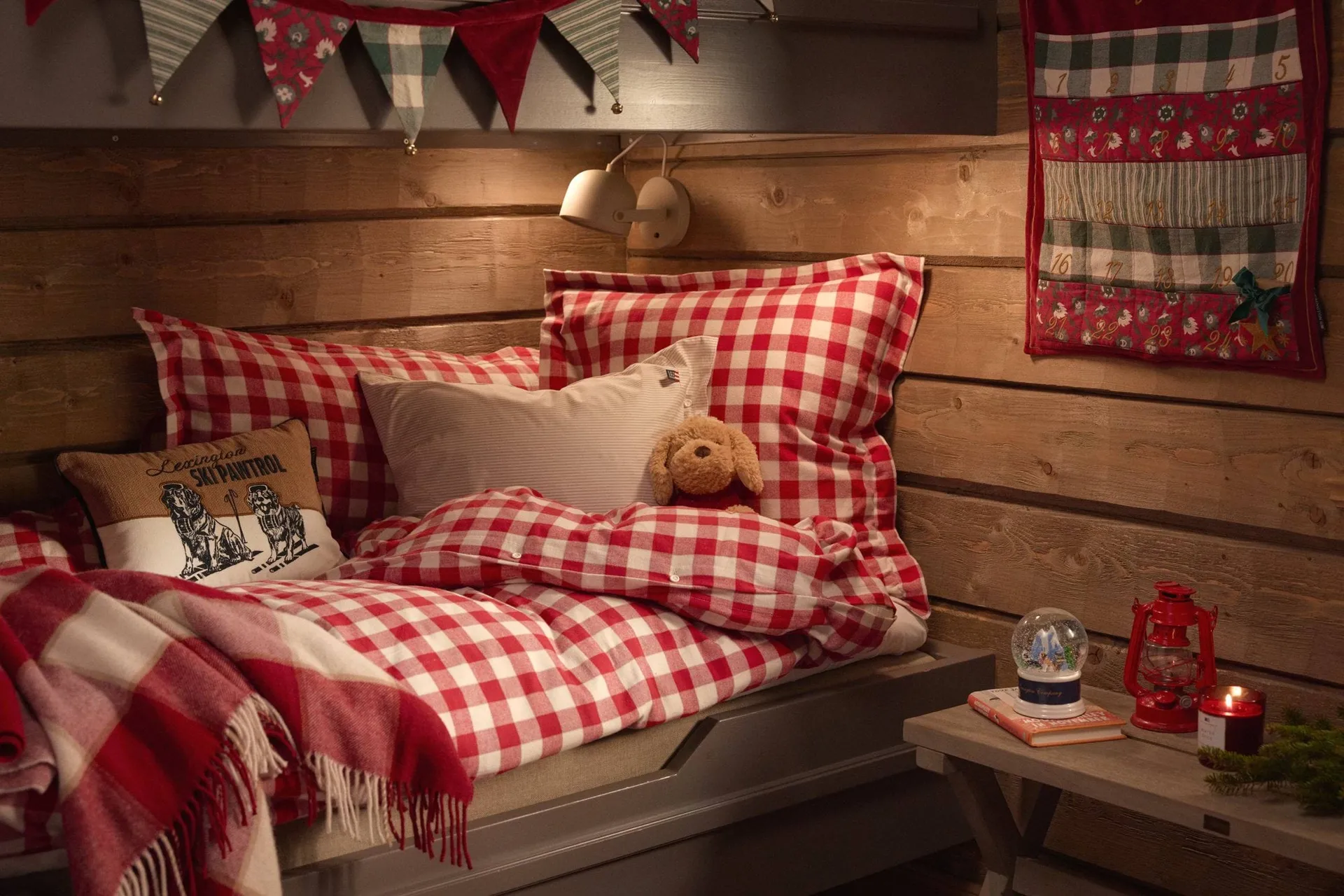 Checked Cotton Flannel 枕头套 50x60 cm, 红色-浅米色 Lexington