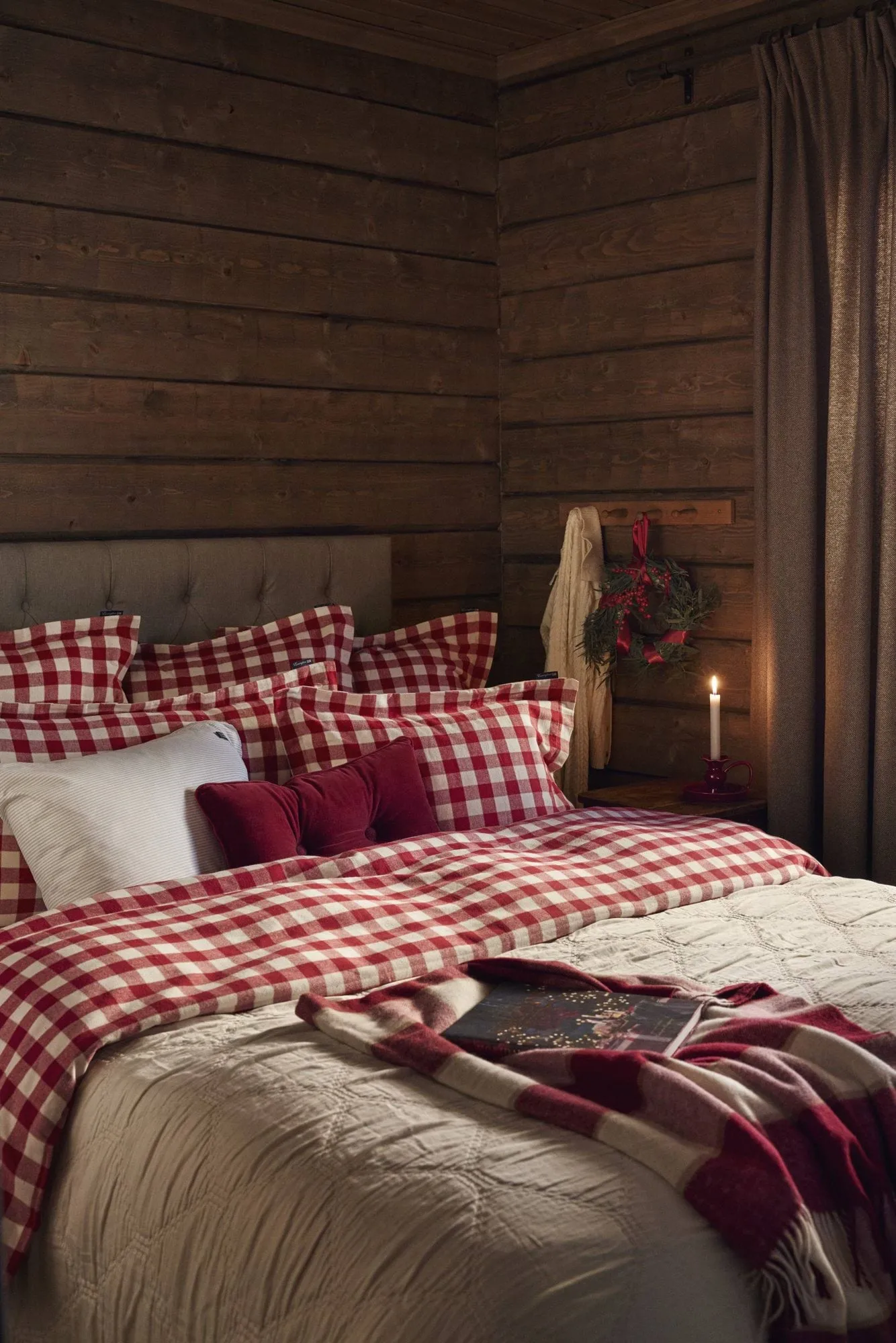 Checked cotton flannel 床上用品套装, 红色-浅米色，50x60cm/150x210cm Lexington