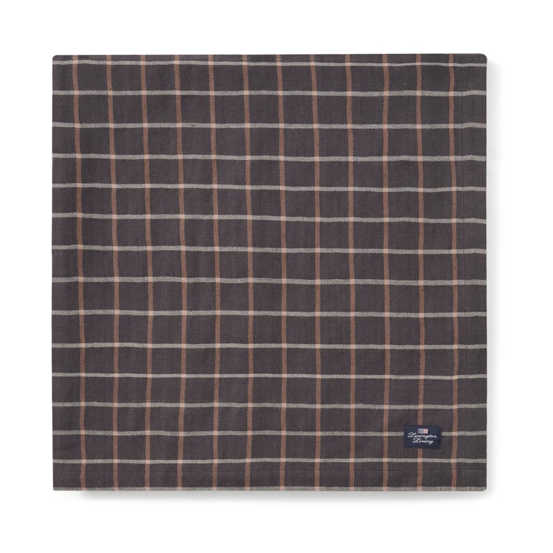 Checked Cotton Linen 桌布 150x250 cm, Dark grey-beige Lexington