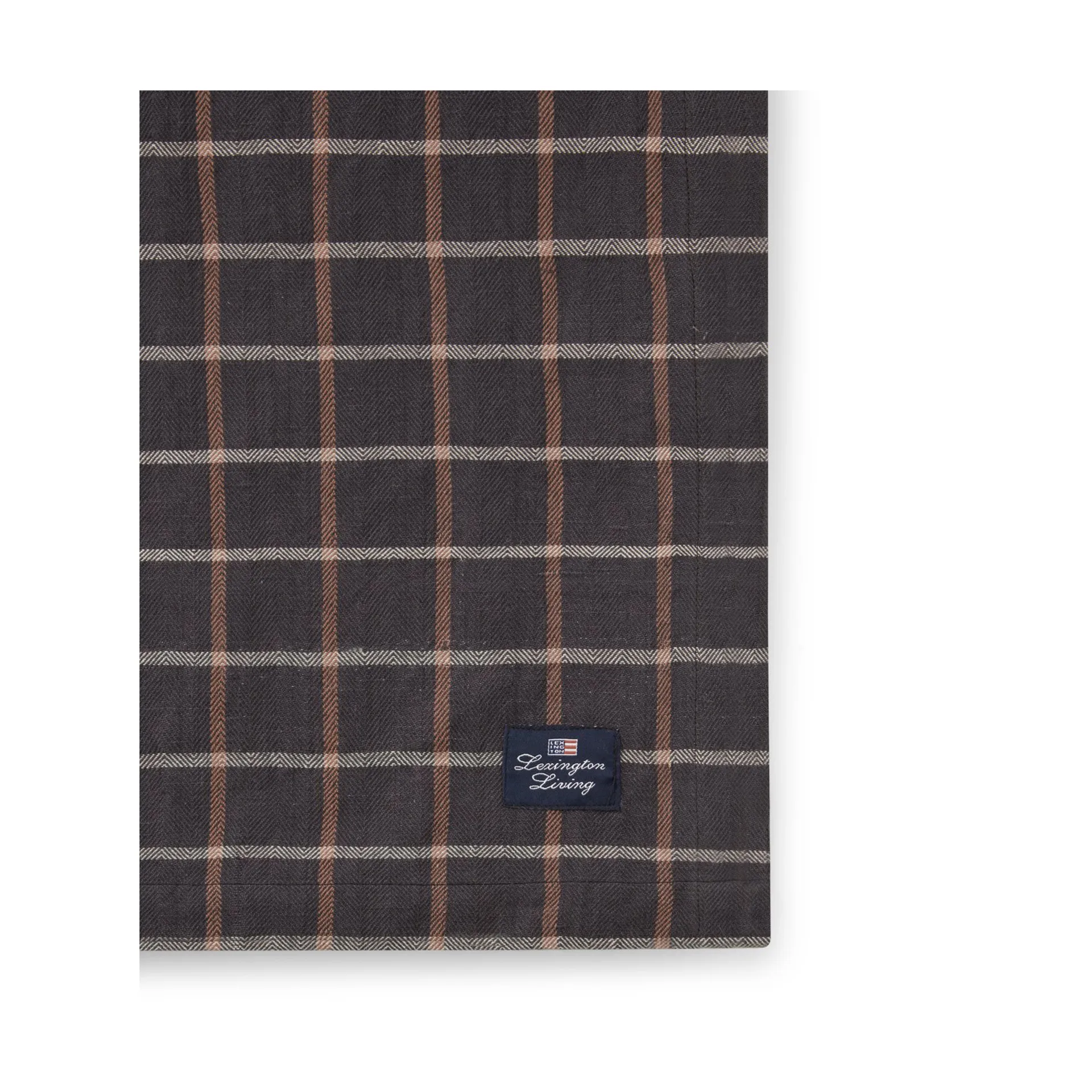 Checked Cotton Linen 桌布 150x250 cm, Dark grey-beige Lexington