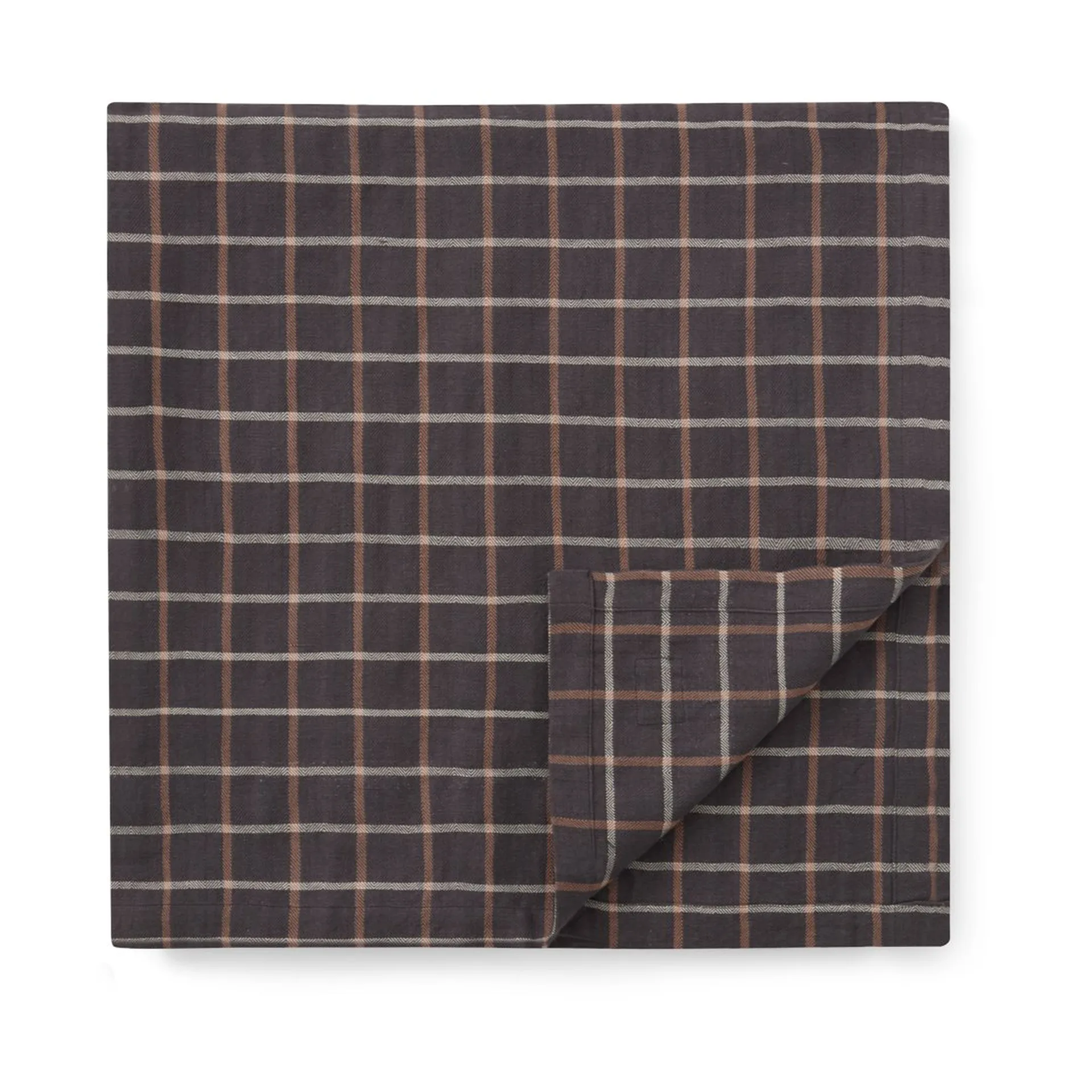 Checked Cotton Linen 桌布 150x250 cm, Dark grey-beige Lexington