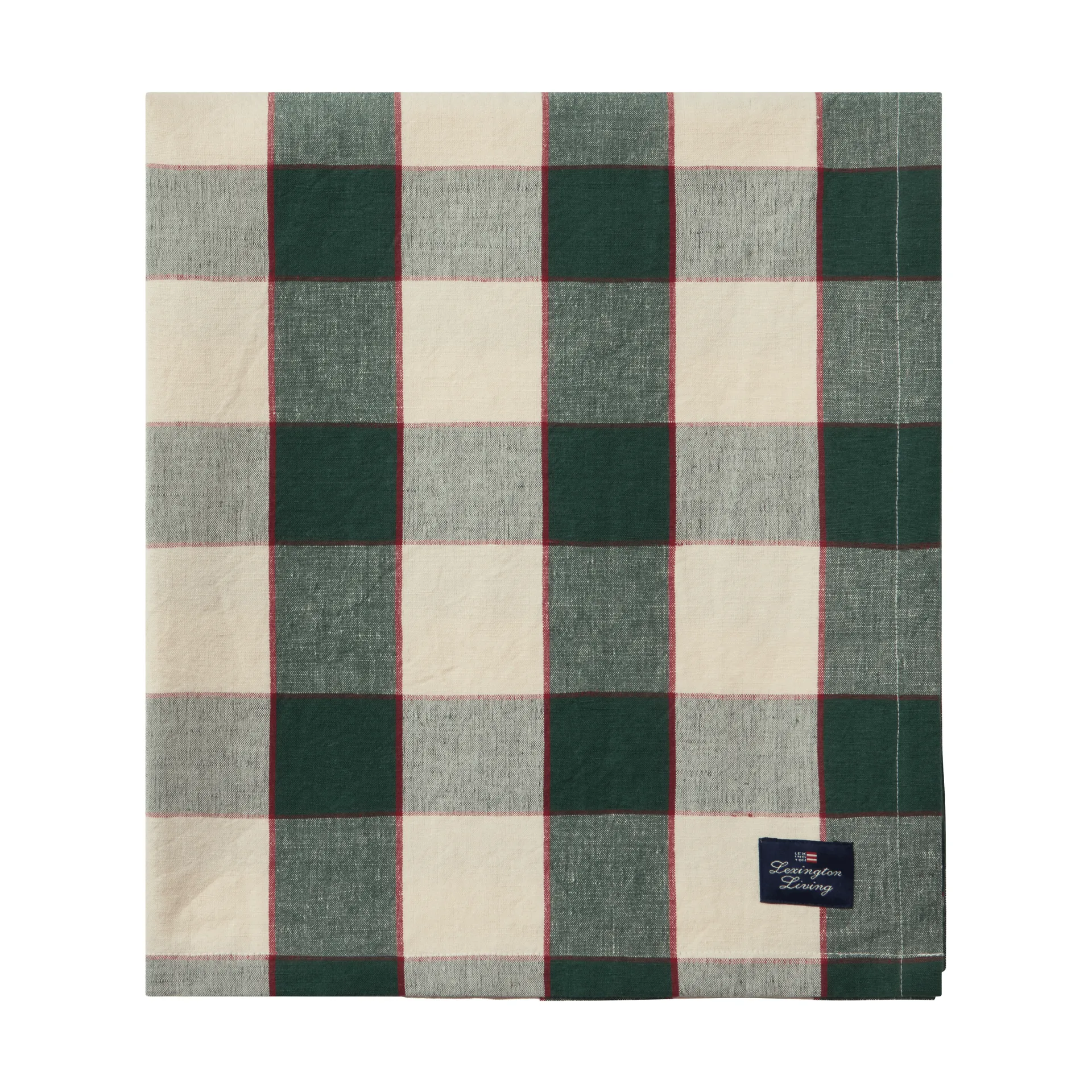 Checked Cotton Linen 桌布 150x350 cm, 绿色-浅米色-红色 Lexington