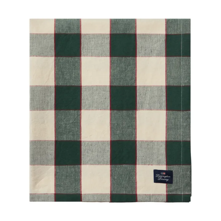 Checked Cotton Linen 桌布 150x350 cm - 绿色-浅米色-红色 - Lexington