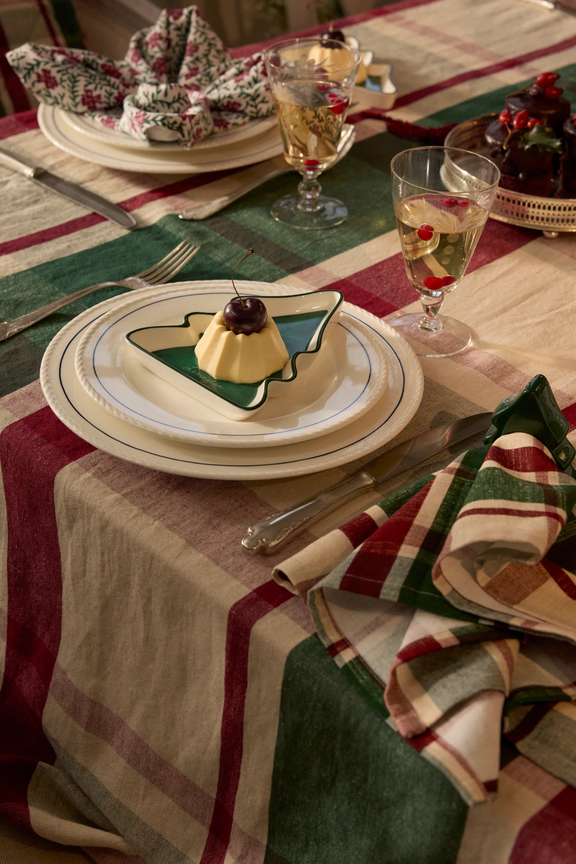 Checked linen/cotton 餐巾纸 50x50 cm, 绿色-红色-米色 Lexington