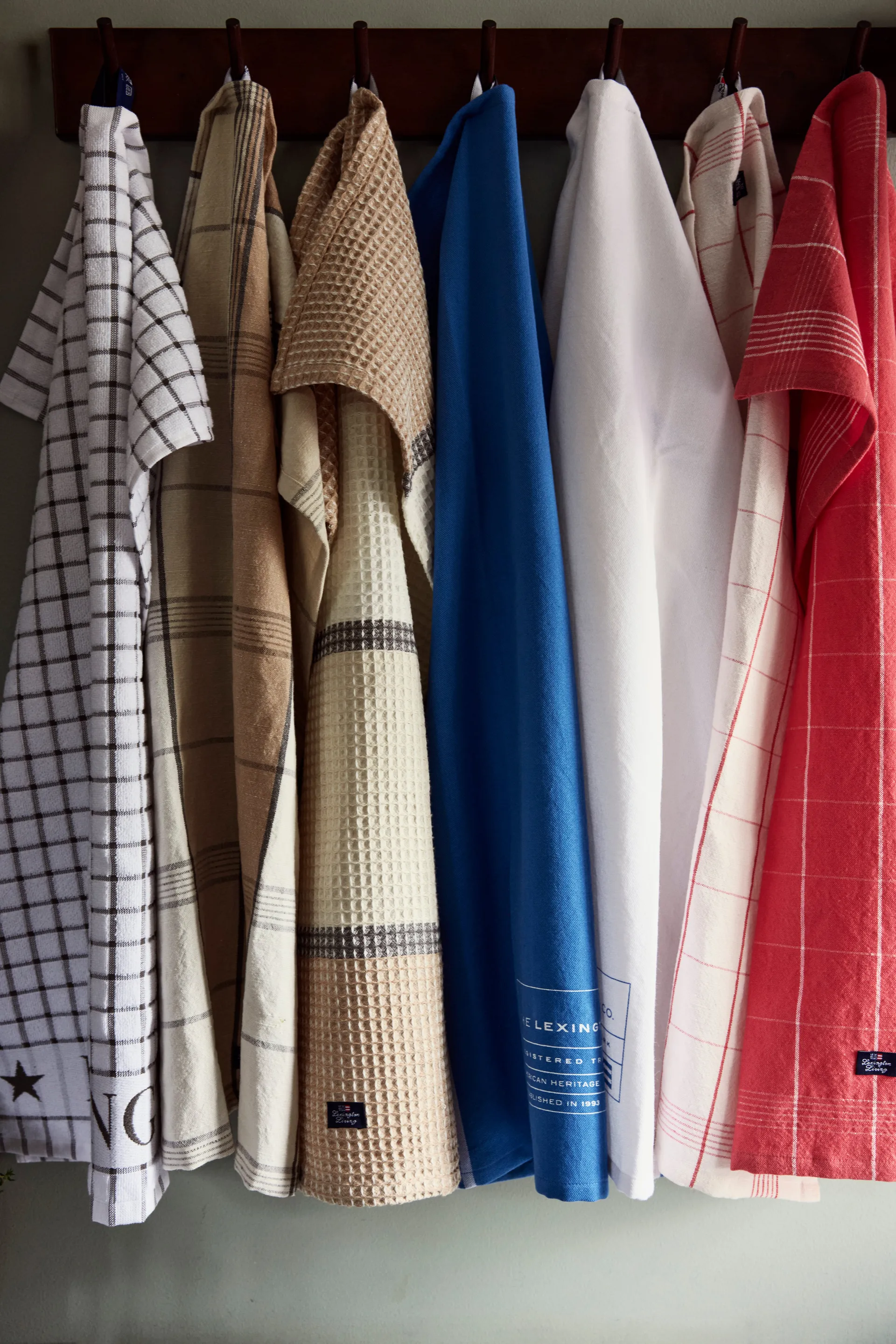 Checked Linen/Cotton 厨房巾 50x70 cm, 白色-红色 Lexington