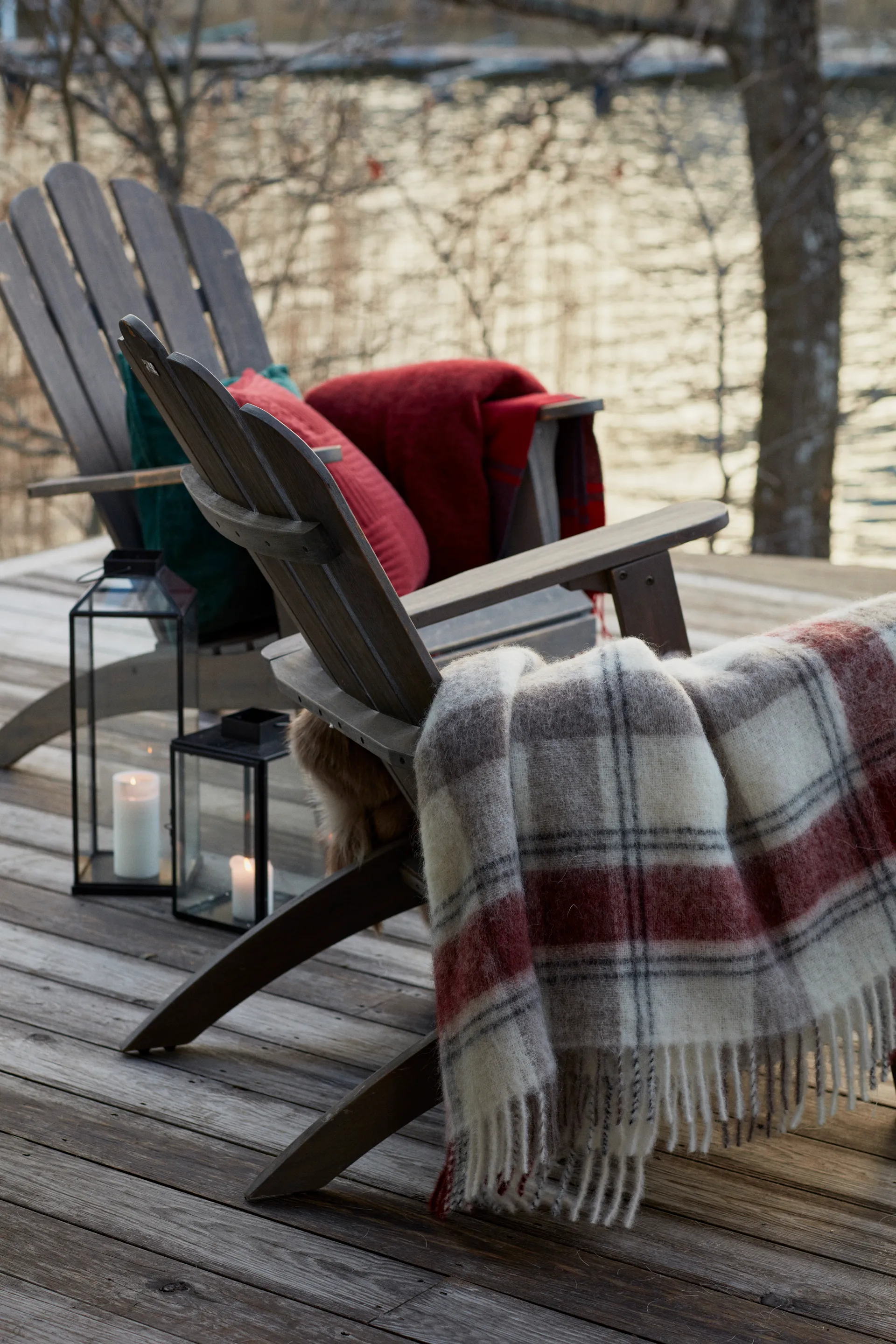 Checked Mohair Mix 毯子 130x170 cm, 红色-米色-白色 Lexington