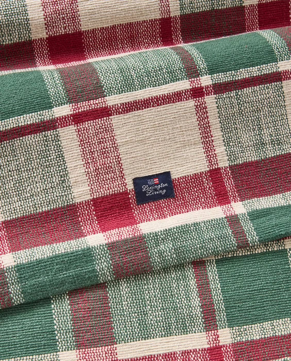 Checked organic cotton 桌旗, 绿色-红色-米色, 50x150 cm Lexington