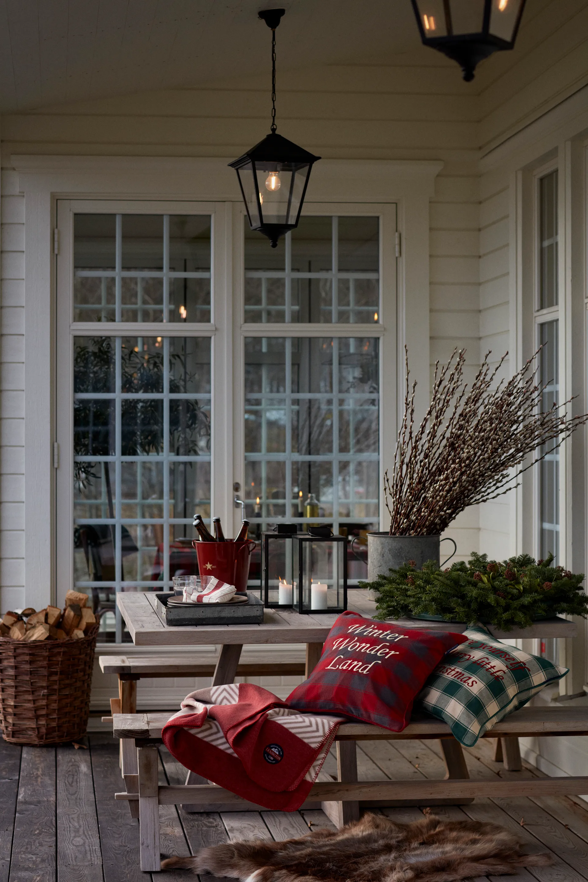 Checked Organic Cotton Canvas 靠枕套 50x50 cm, Winter Wonder Land Lexington