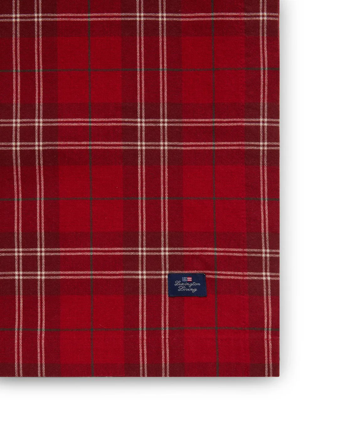 Checked Organic Cotton Oxford 桌布 150x250 cm, 红色-米色-调和绿 Lexington