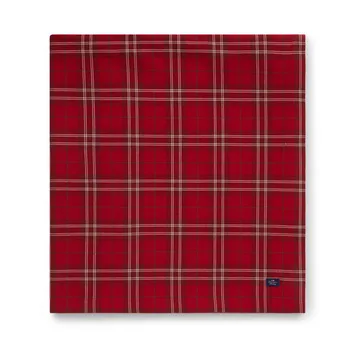 Checked Organic Cotton Oxford 桌布 180x180 cm - 红色-米色-调和绿 - Lexington