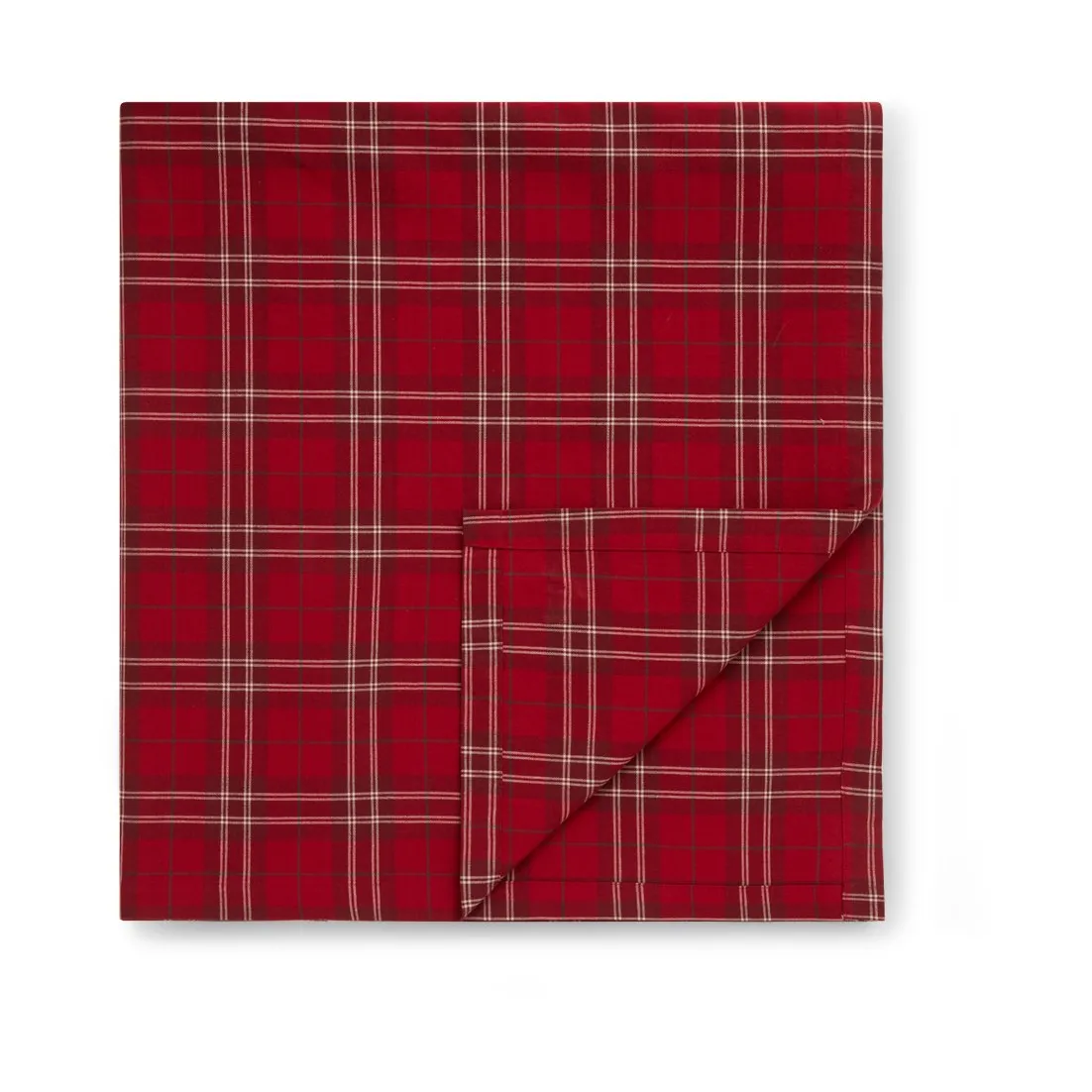 Checked Organic Cotton Oxford 桌布 180x180 cm, 红色-米色-调和绿 Lexington