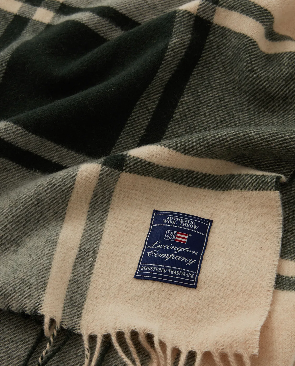 Checked Recycled 羊毛毯 130x170 cm, 绿色-米色 Lexington