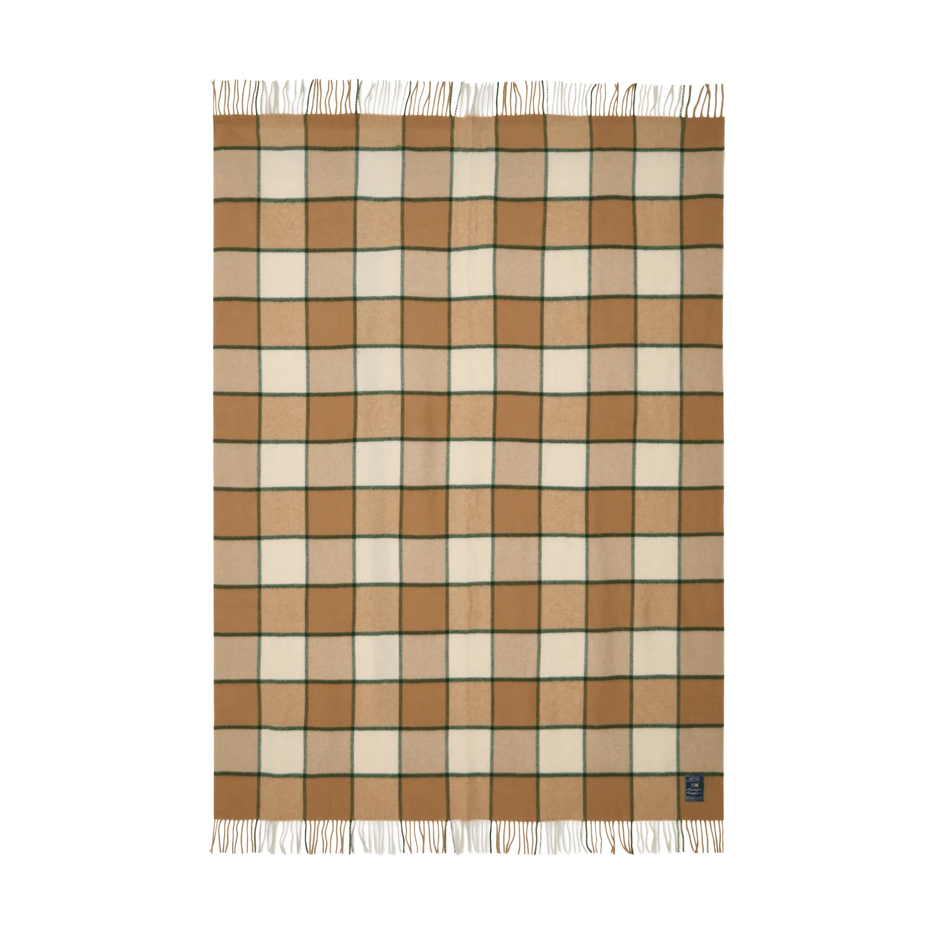 Checked Recycled 羊毛 毯子 130x170 cm, 米色-浅米色-绿色 Lexington