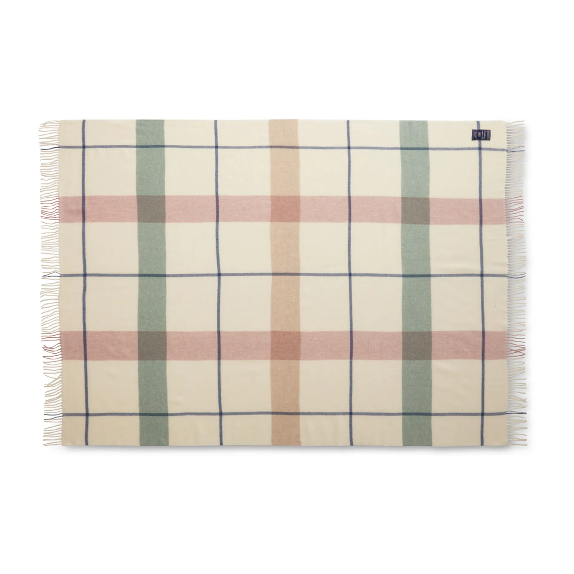 Checked Recycled 羊毛毯子 130x170 cm, Off白色-绿色-粉色 Lexington