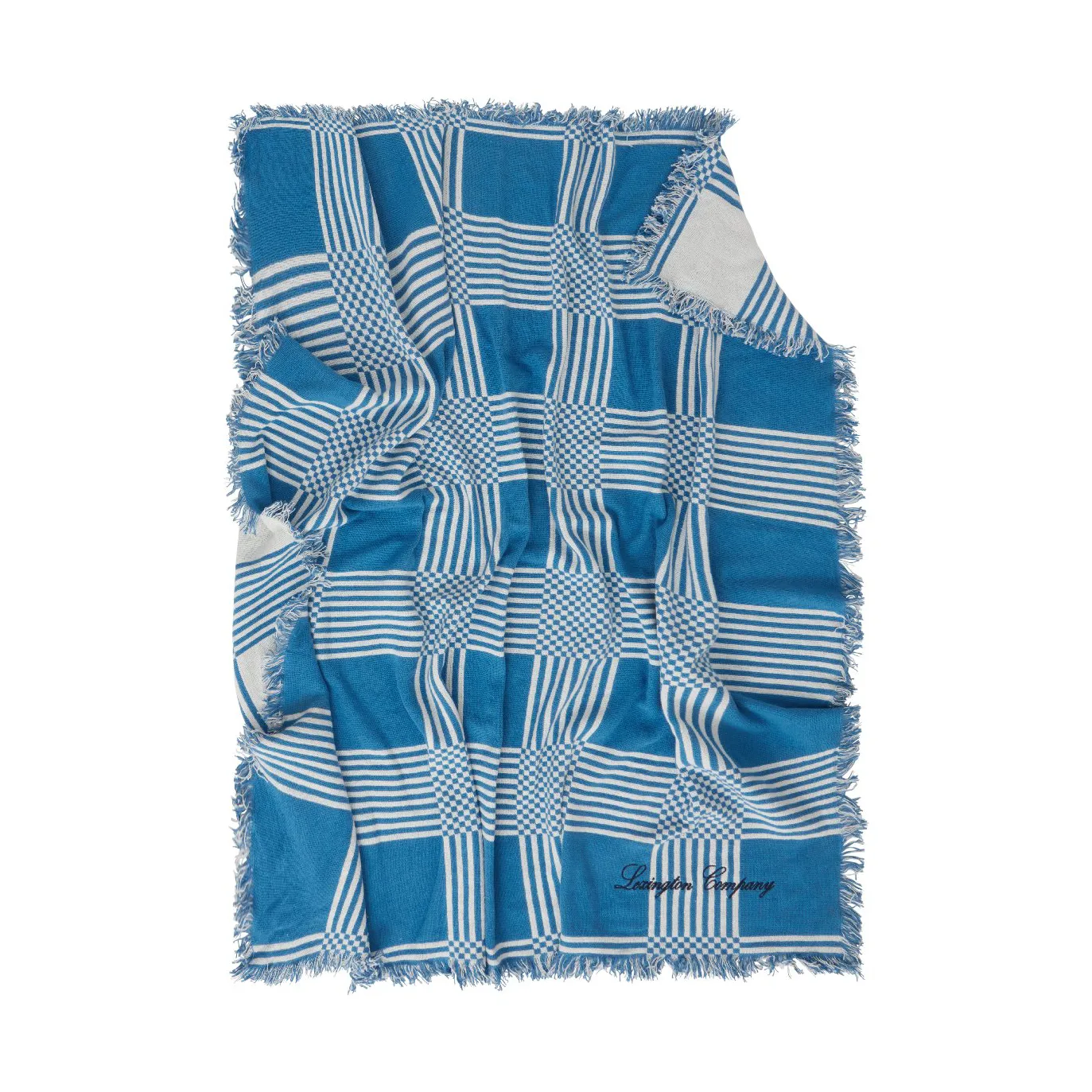 Checked Recycled Cotton Picnic 毯子 150x150 cm, 蓝色 Lexington