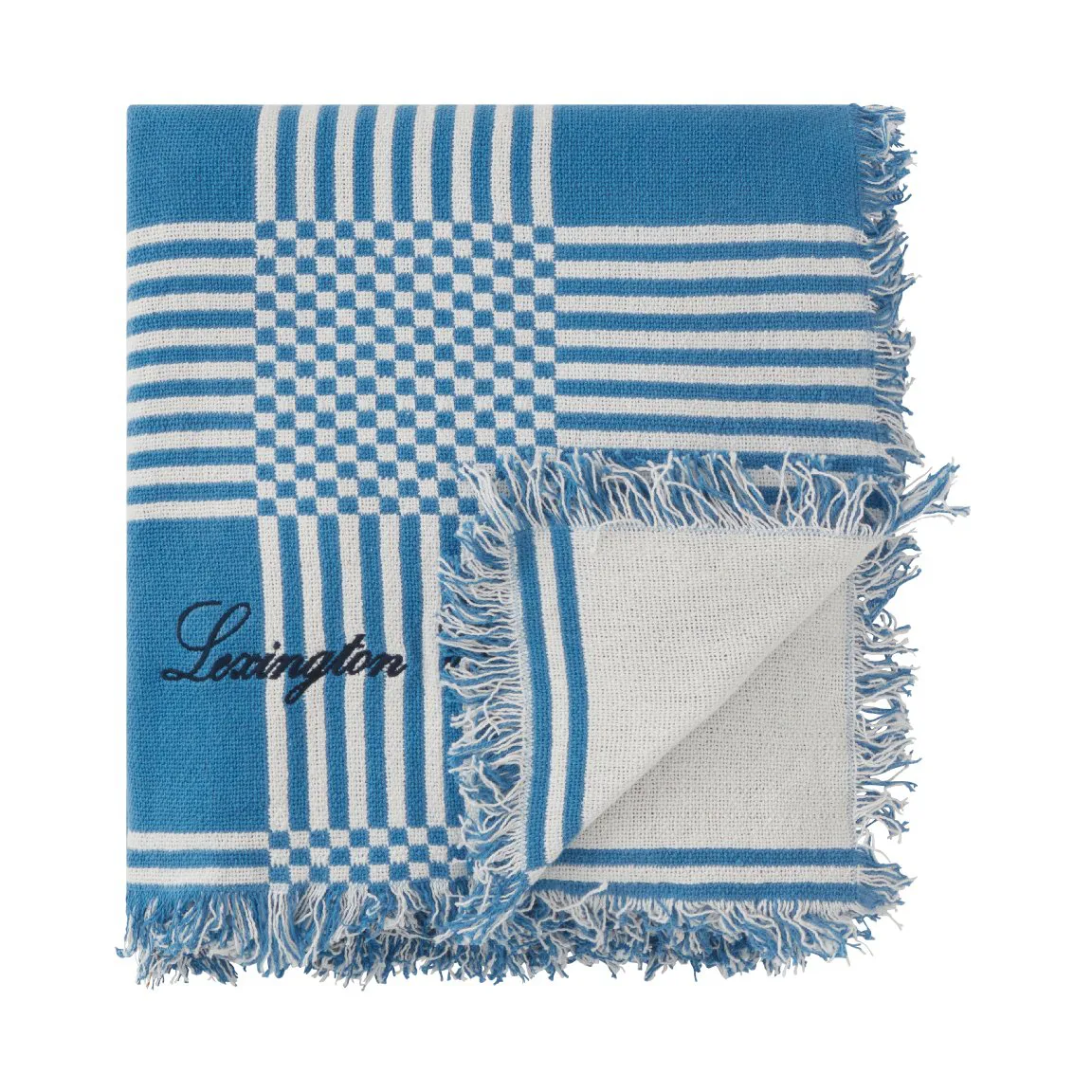 Checked Recycled Cotton Picnic 毯子 150x150 cm, 蓝色 Lexington