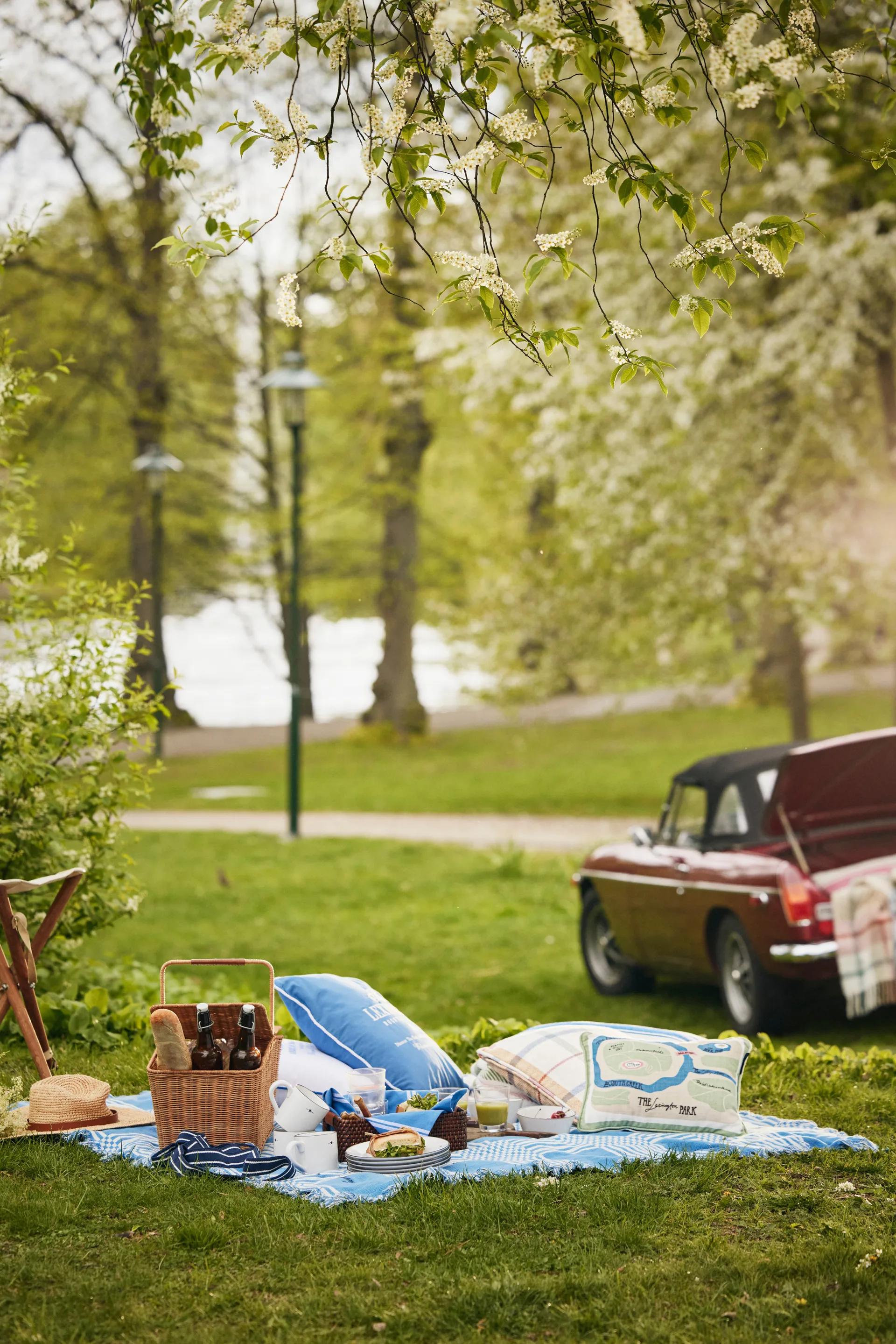 Checked Recycled Cotton Picnic 毯子 150x150 cm, 蓝色 Lexington