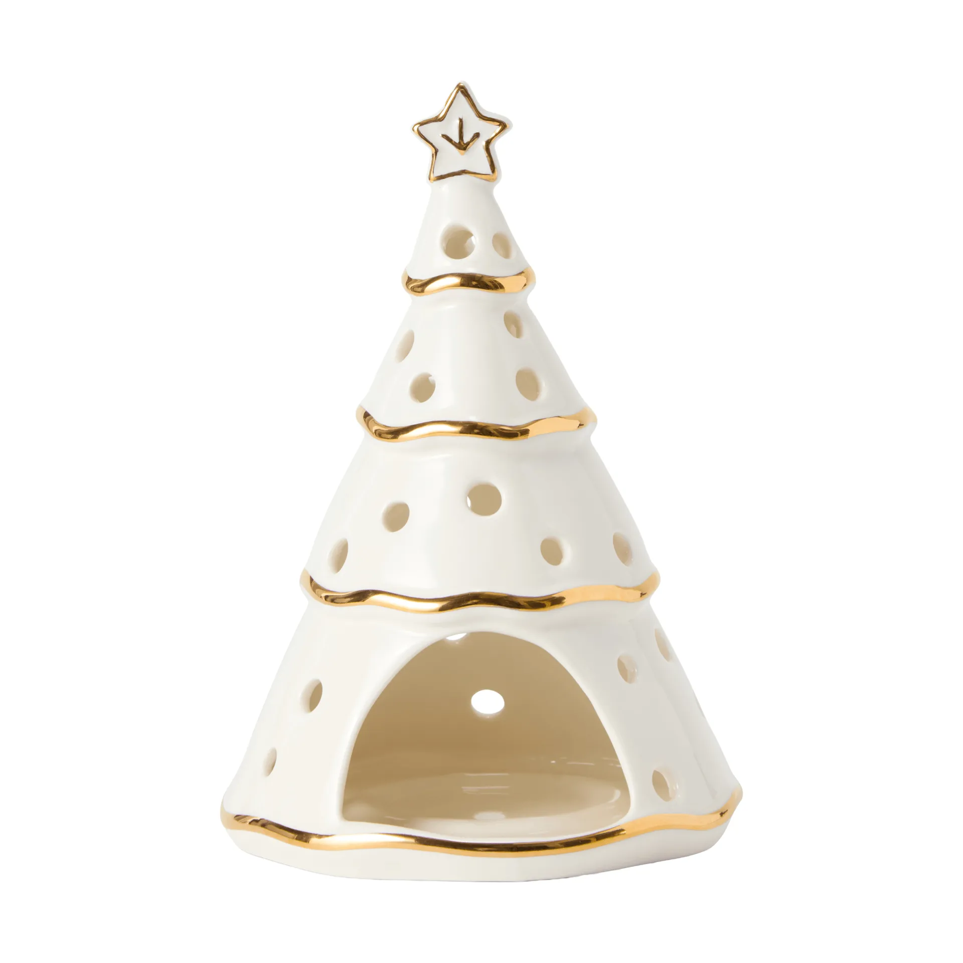 Christmas Tree 烛台, 白色-金色，16.5cm Lexington