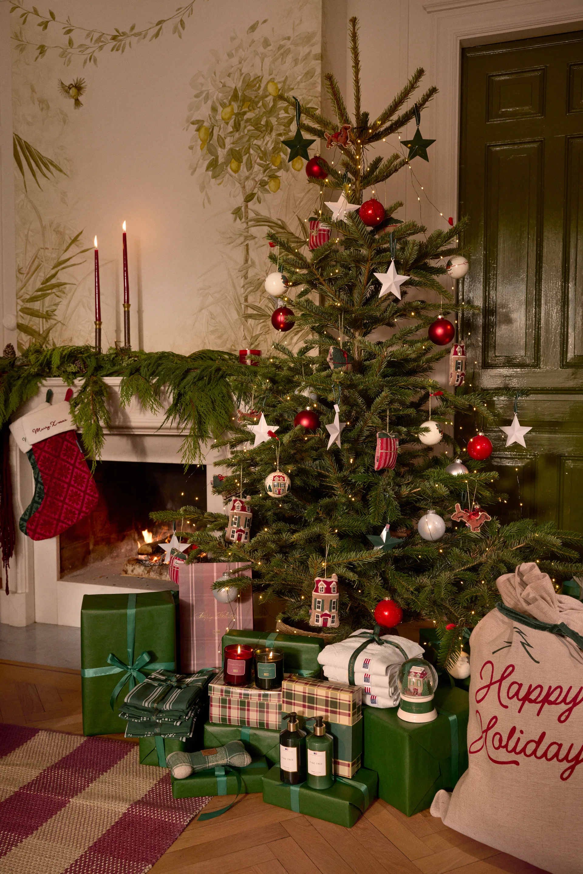 Dog sleigh organic cotton Christmas hanging, 彩色 Lexington