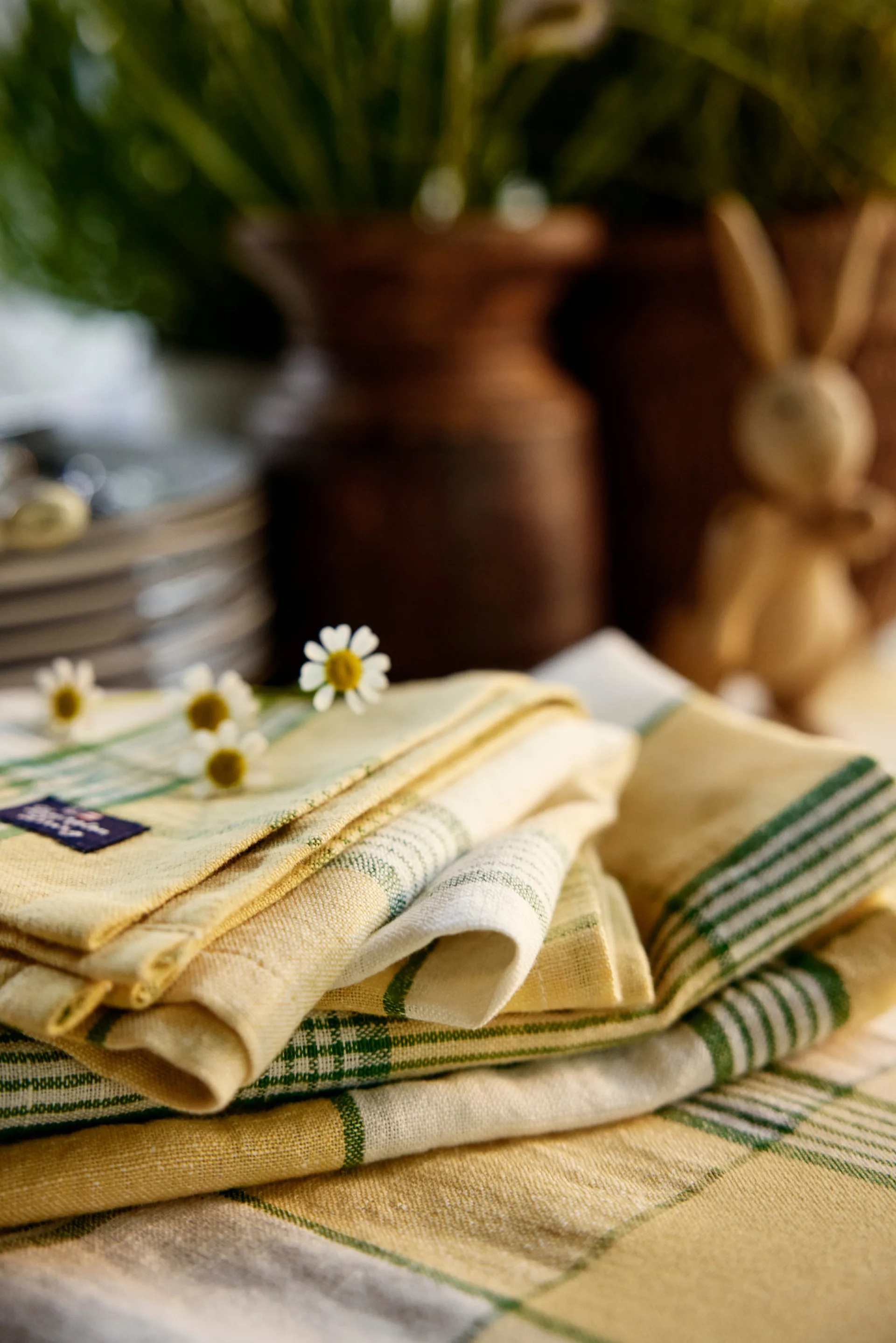 Easter Linen/Cotton 桌布 150x250 cm, 黄色-绿色 Lexington