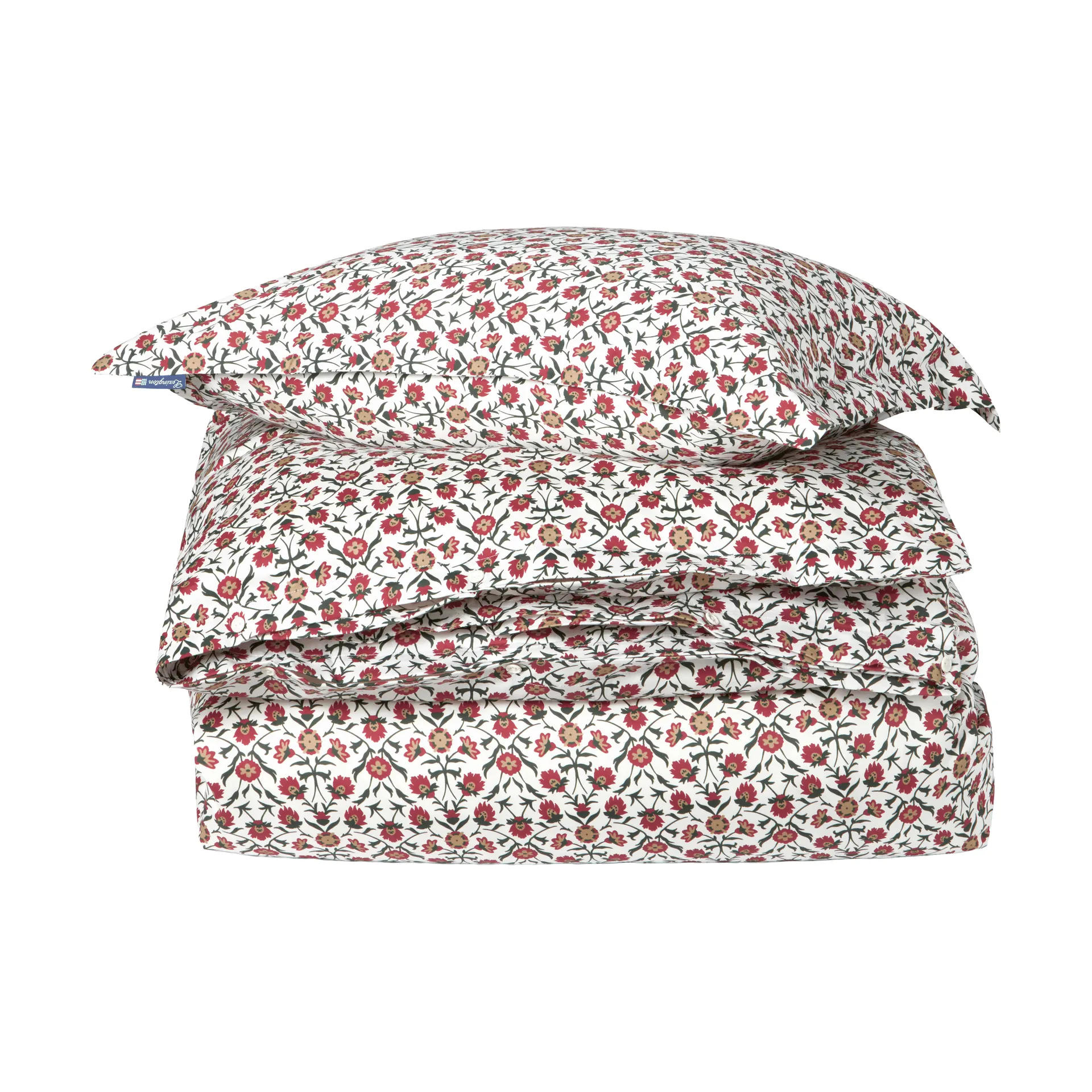 Flower printed cotton sateen 床上用品套装, 白色-红色-绿色-米色，50x60cm/150x210cm Lexington