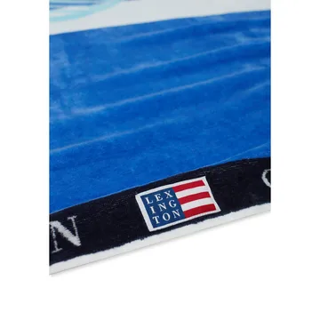 Graphic Cotton Velour 浴巾 100x180 cm - 蓝色-白色 - Lexington