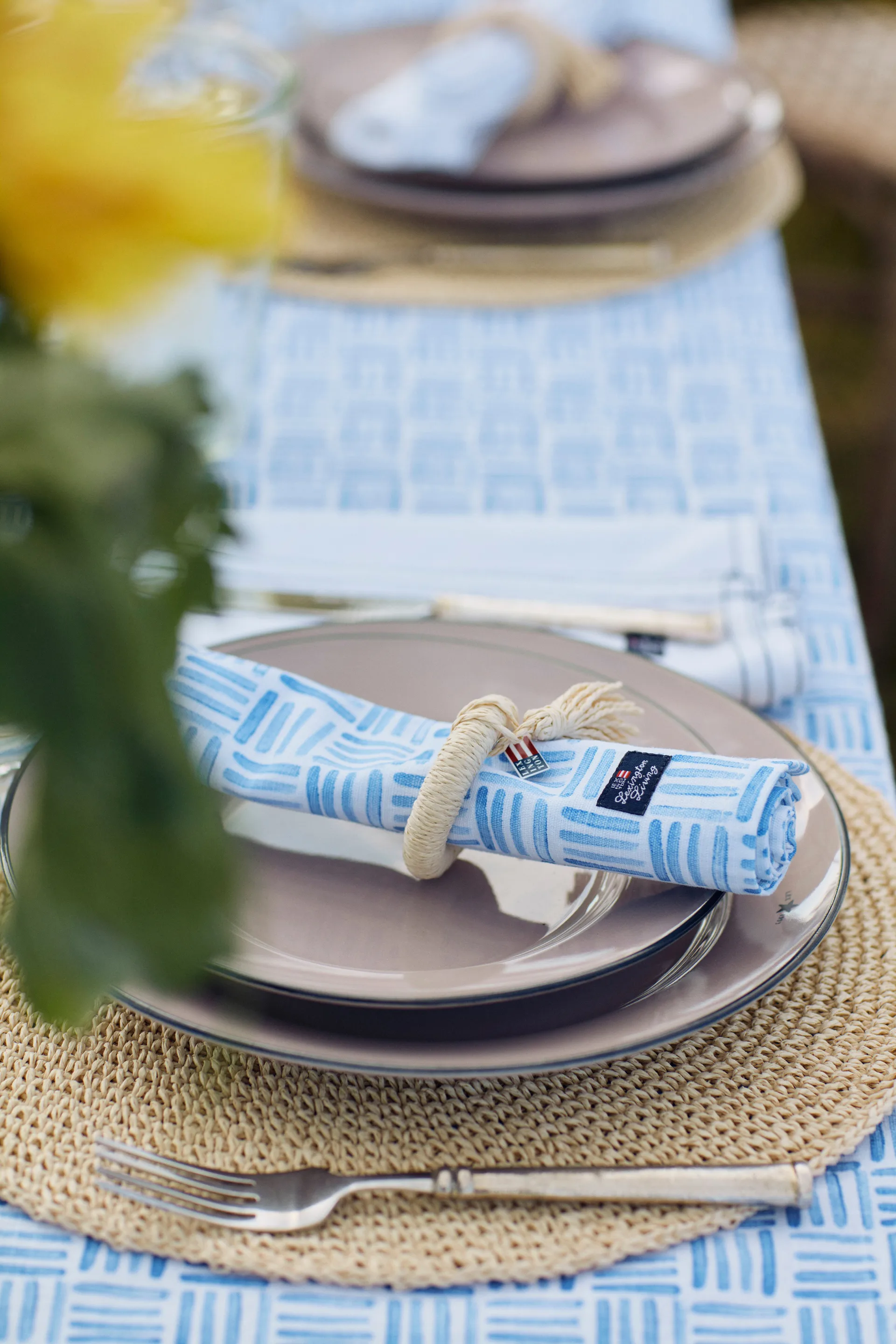 Graphic Printed Cotton napkin 50x50 cm, 蓝色-白色 Lexington