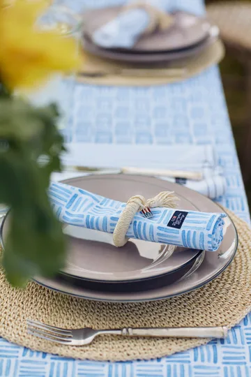 Graphic Printed Cotton napkin 50x50 cm - 蓝色-白色 - Lexington