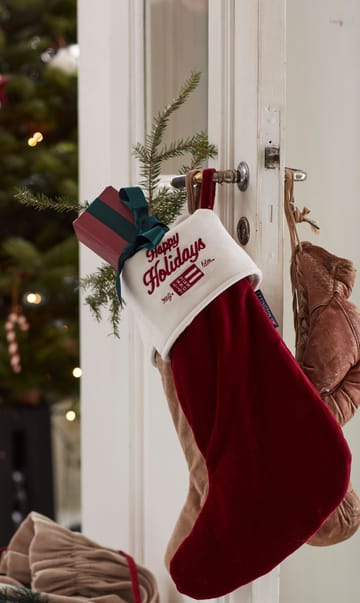 Happy Holidays Organic Cotton Velvet stocking - 红色-白色 - Lexington