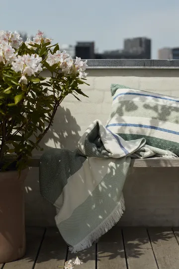 Herringbone Striped Recycled 棉毯子 - 白色-绿色 - Lexington