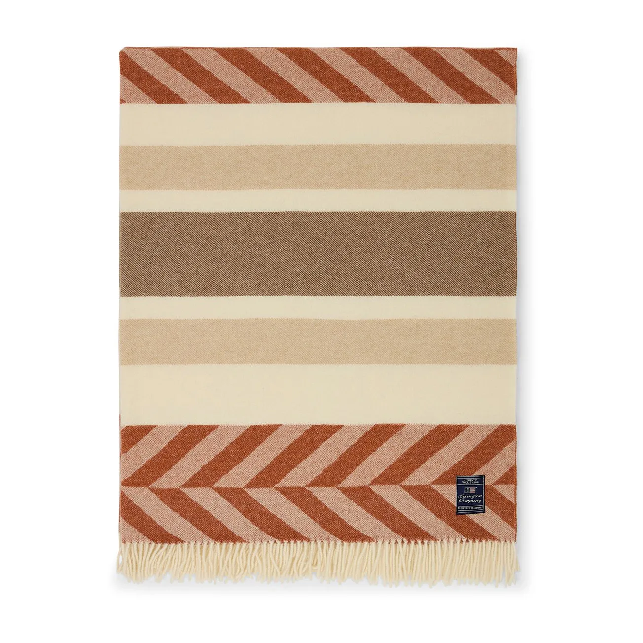 Herringbone Striped Recycled 羊毛毯子 130x170 cm, Copper-棕色 Lexington