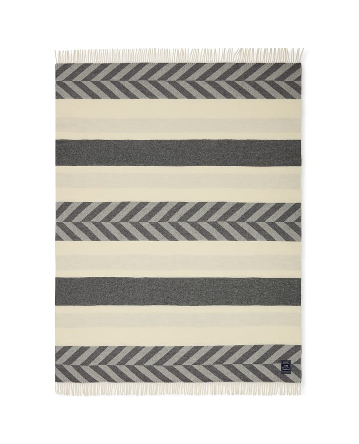 Herringbone Striped Recycled 羊毛毯子 130x170 cm, 灰色-off 白色 Lexington