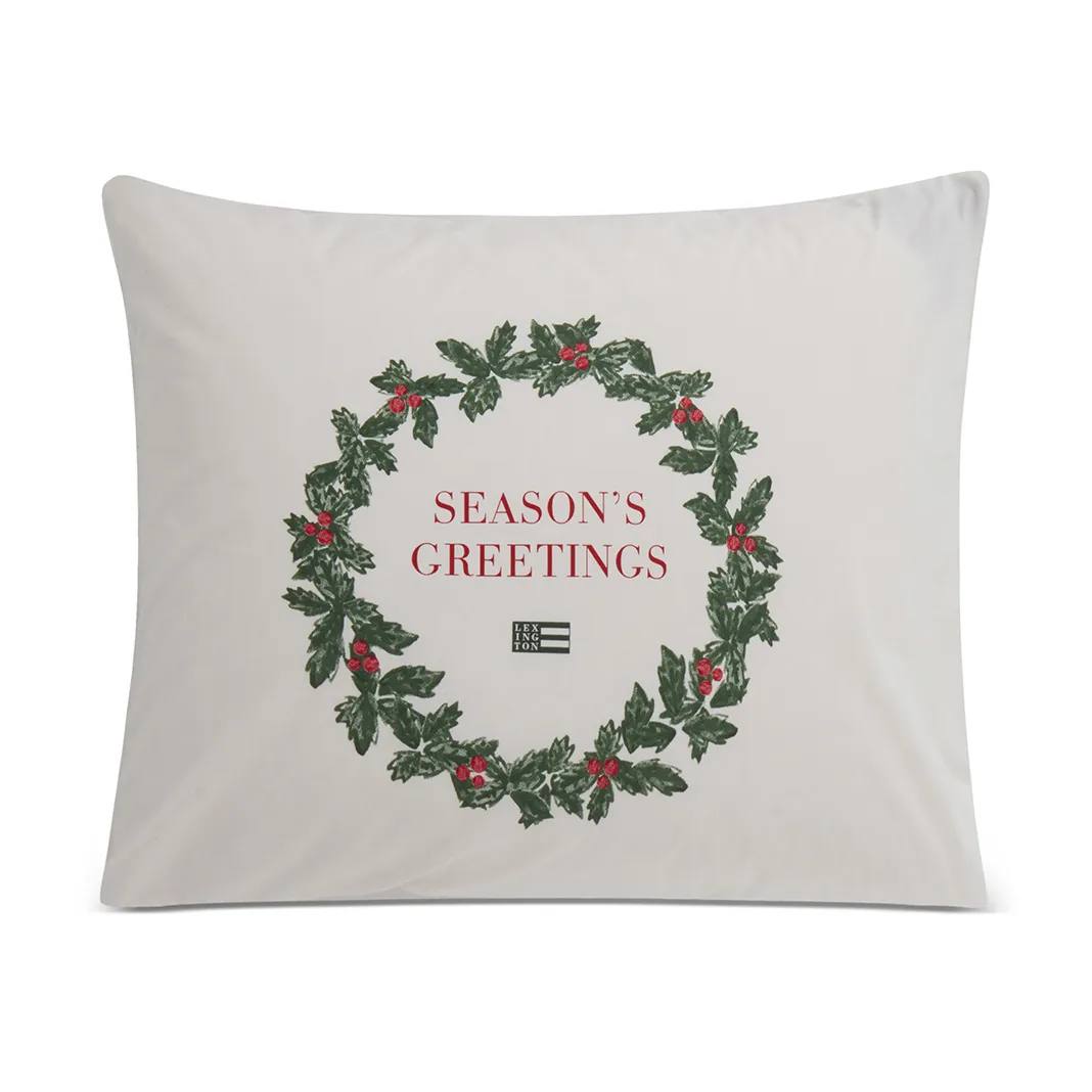 Holiday Printed Organic Cotton 枕头套 50x60 cm, 白色-绿色-红色 Lexington