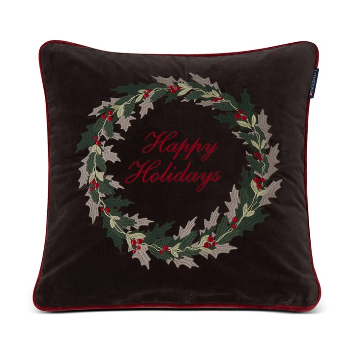 Holly Wrath Cotton Velvet 靠枕套 50x50 cm, 深灰色-绿色-红色 Lexington
