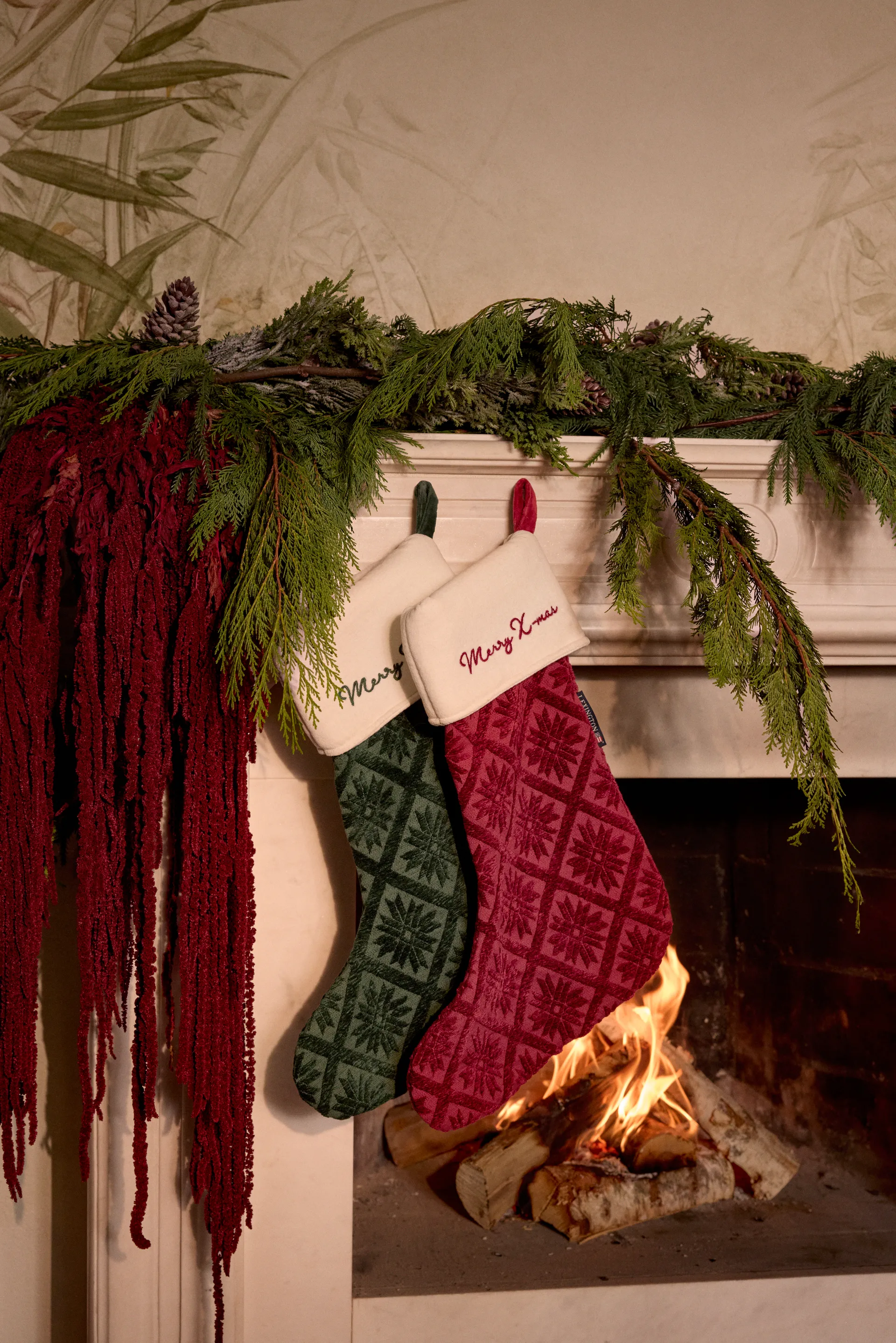 Jacquard organic cotton/viscose Christmas stocking, 红色 Lexington
