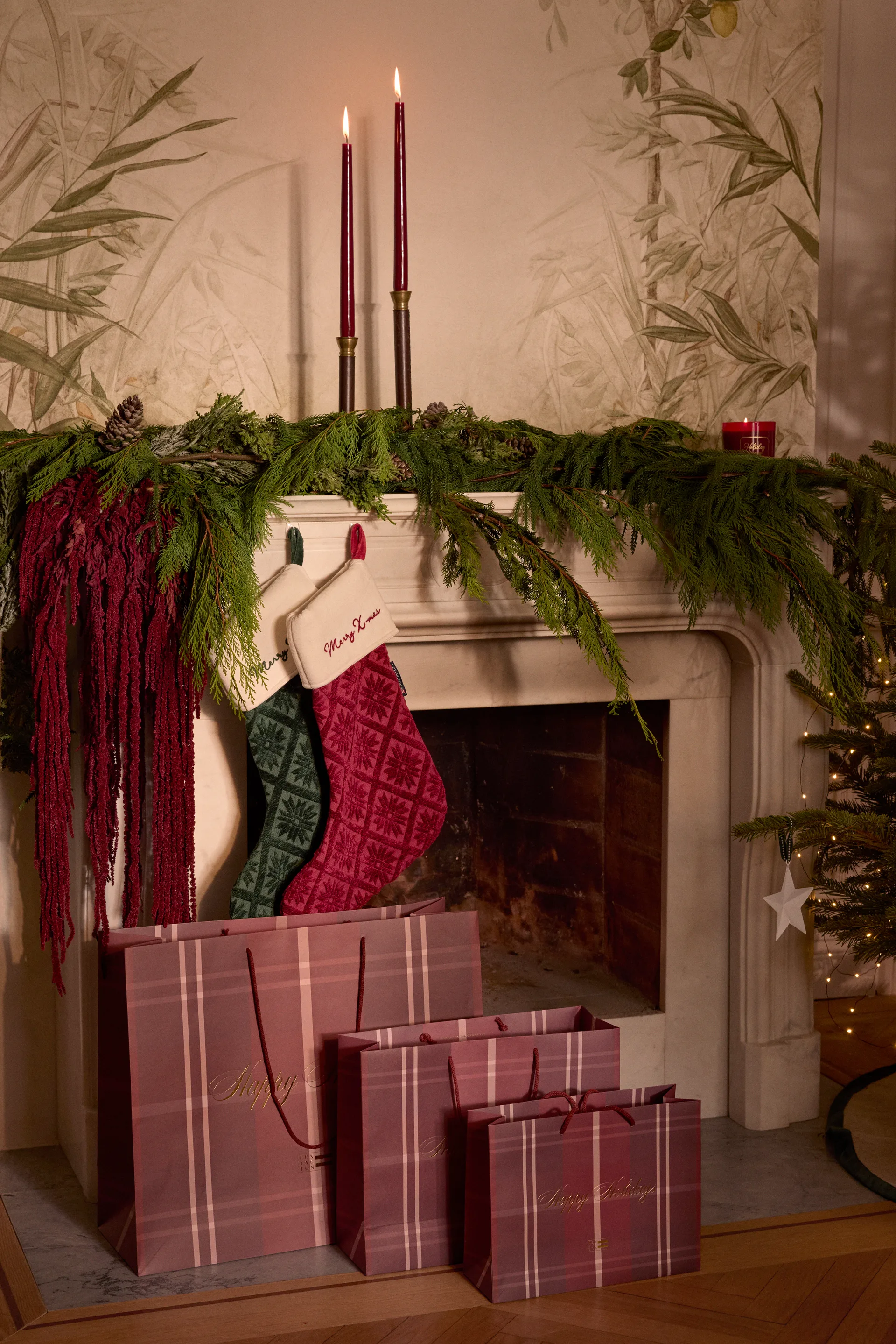 Jacquard organic cotton/viscose Christmas stocking, 红色 Lexington