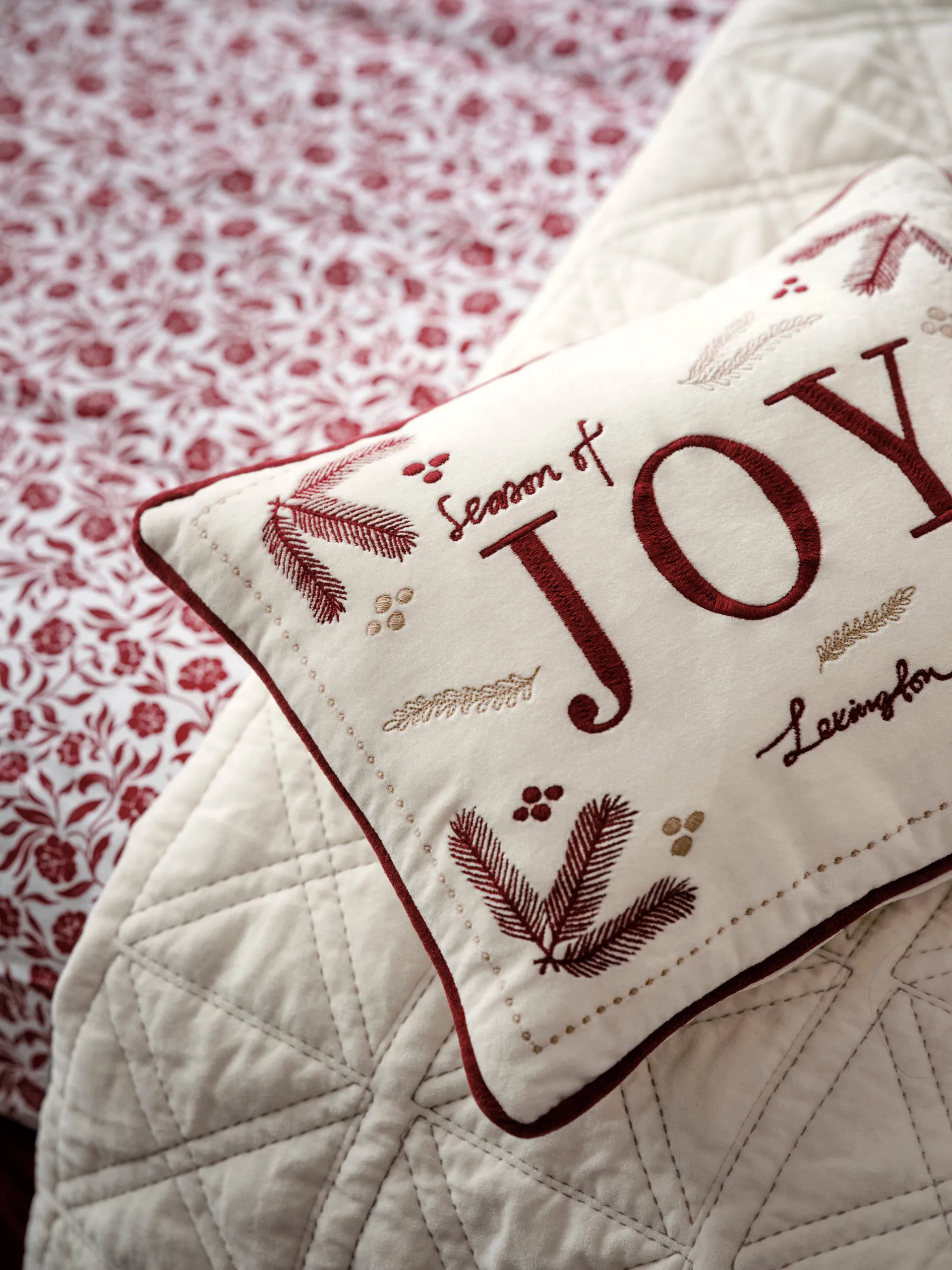 Joy organic cotton velvet 靠枕|靠垫 30x40 cm, 白色-红色 Lexington