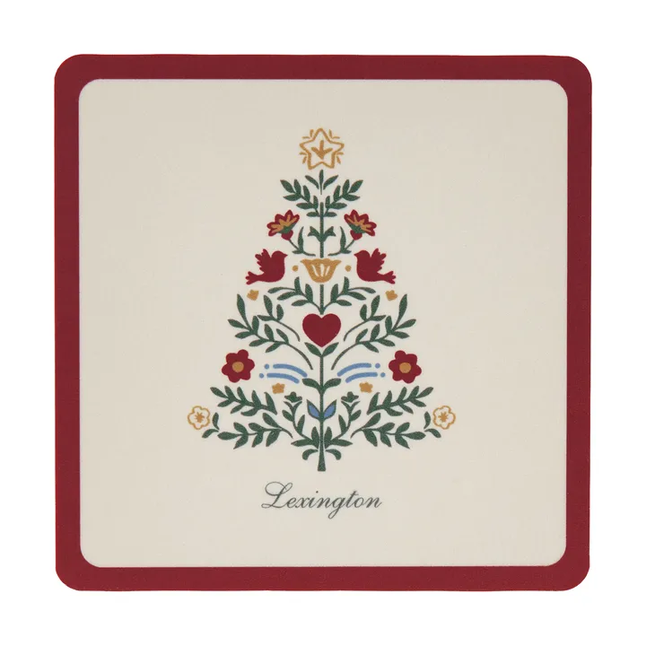 Lexington 覆膜玻璃杯垫 - 红浅米色，9x9cm，4件装 - Lexington