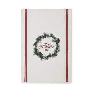 Merry Christmas Org Cotton 厨房巾 50x70 cm - 白色-红色-调和绿 - Lexington