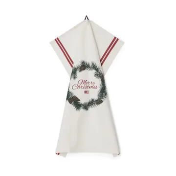 Merry Christmas Org Cotton 厨房巾 50x70 cm - 白色-红色-调和绿 - Lexington