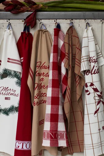 Merry Christmas Org Cotton 厨房巾 50x70 cm - 白色-红色-调和绿 - Lexington