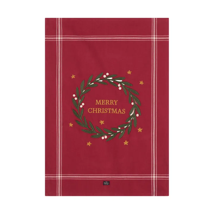 Merry Christmas Org Cotton 厨房巾 50x70 cm - 红色-浅米色 - Lexington